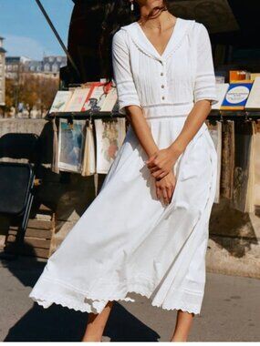 Simple Retro Fiona 100% Cotton Gray Blue Midi Dress